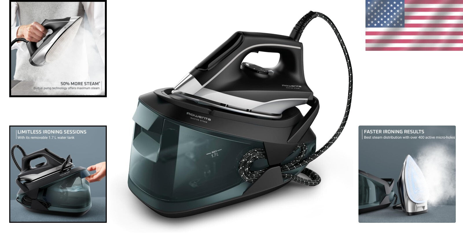 Powerful Iron Steamer with Continuous Steam Technology & Safe-Care Features