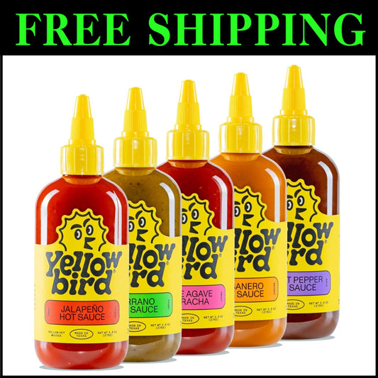 Spicy Culinary Adventure - Yellowbird Hot Sauce Variety Pack, 5 x 9.8 oz Bottles