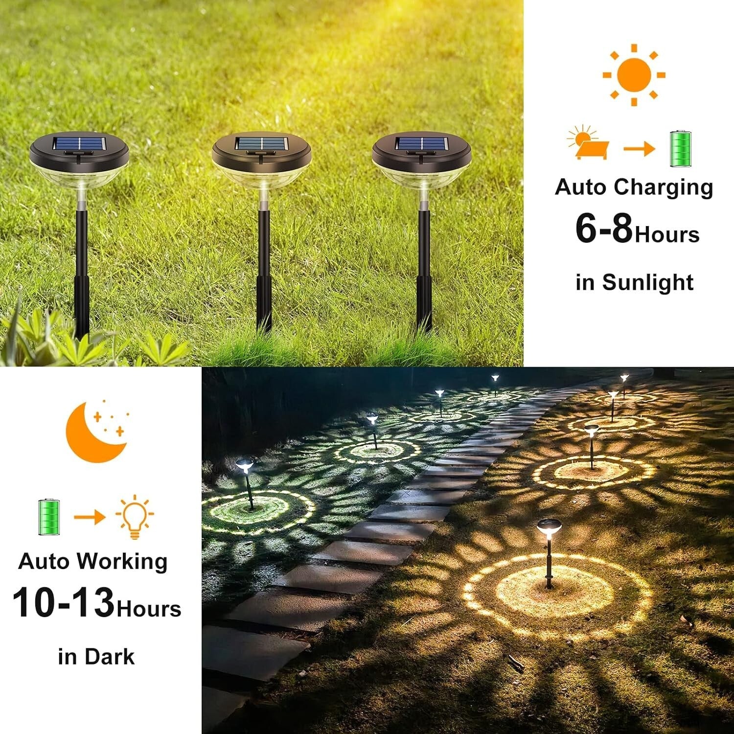 Durable Solar Powered Pathway Lights - 8 Pack with Adjustable Height & LED Modes