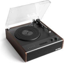 Load image into Gallery viewer, Versatile Espresso Turntable: 3-Speed, Bluetooth, with Hi-Fi Speakers Included