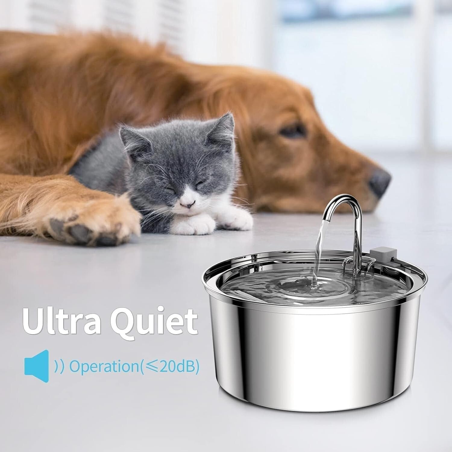 Large 3.2L Stainless Steel Pet Water Fountain - Includes 8 Replacement Filters