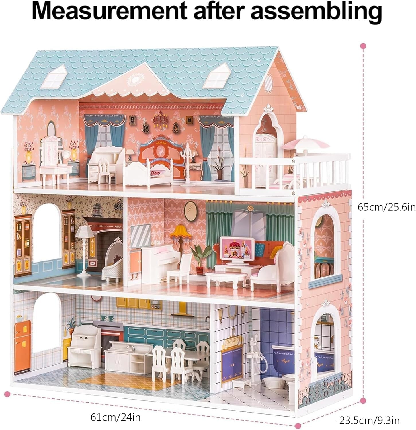Enchanting 3-Story Wooden Dollhouse with Furniture - Perfect Gift for Girls 3-6