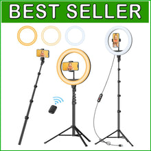 Load image into Gallery viewer, Complete Selfie Kit: 12" Ring Light with Tripod, Phone Holder &amp; Wireless Remote