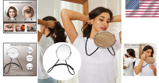 Double-Sided Travel Mirror with 5X Magnification - Flexible Neck for Precision