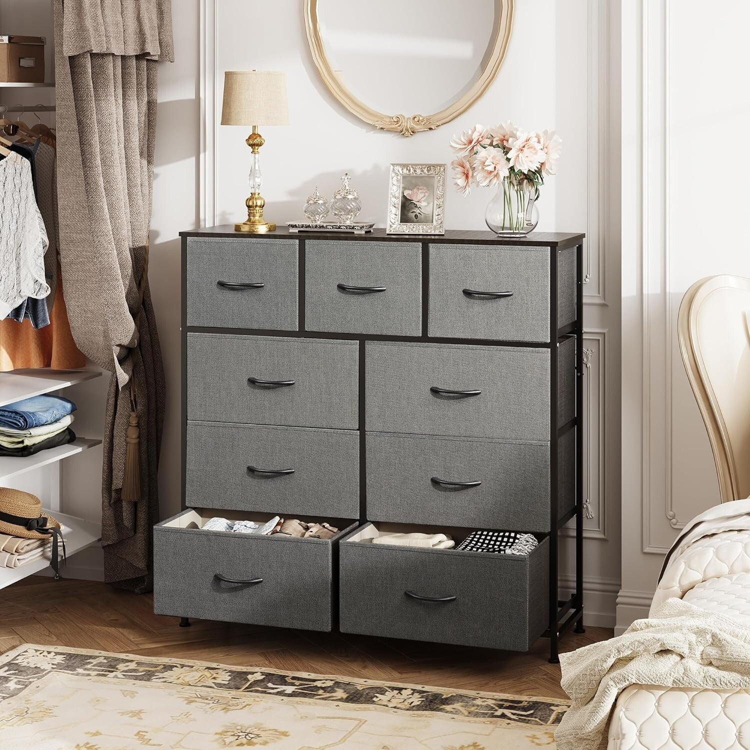 9-Drawer Tall Storage Unit for Bedroom & Entryway - Dark Grey Organized Elegance