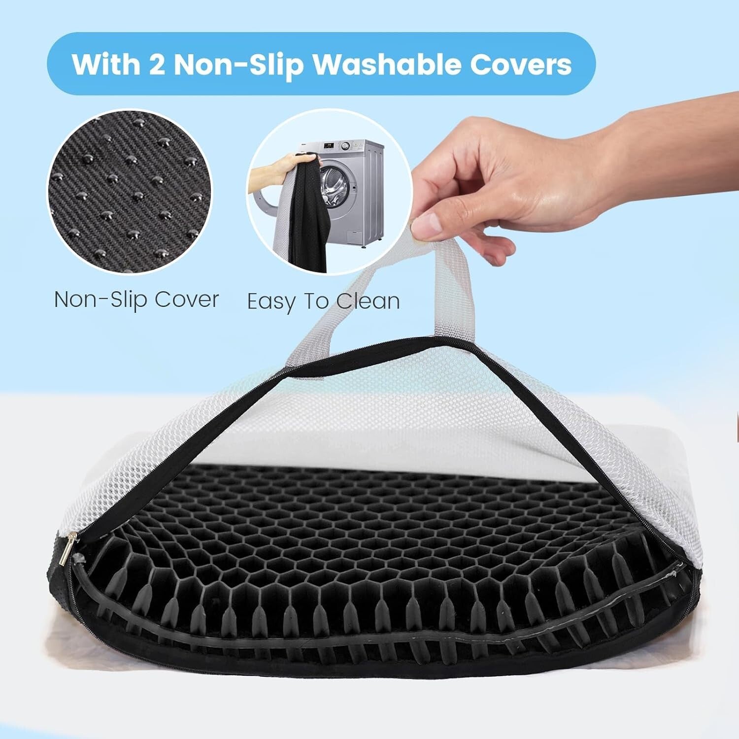 Pain-Relief Gel Seat Cushion with Non-Slip Bottom - Perfect for All Chairs