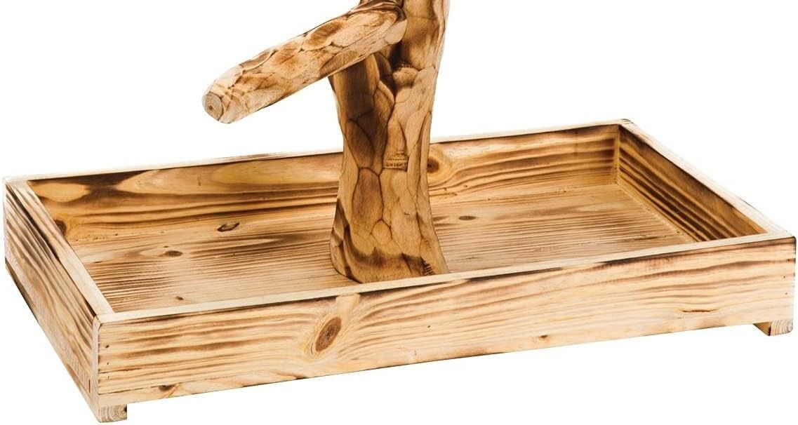 Large Indoor Bird Perch with Stainless Steel Cups - Ideal for Cockatoos & Macaws