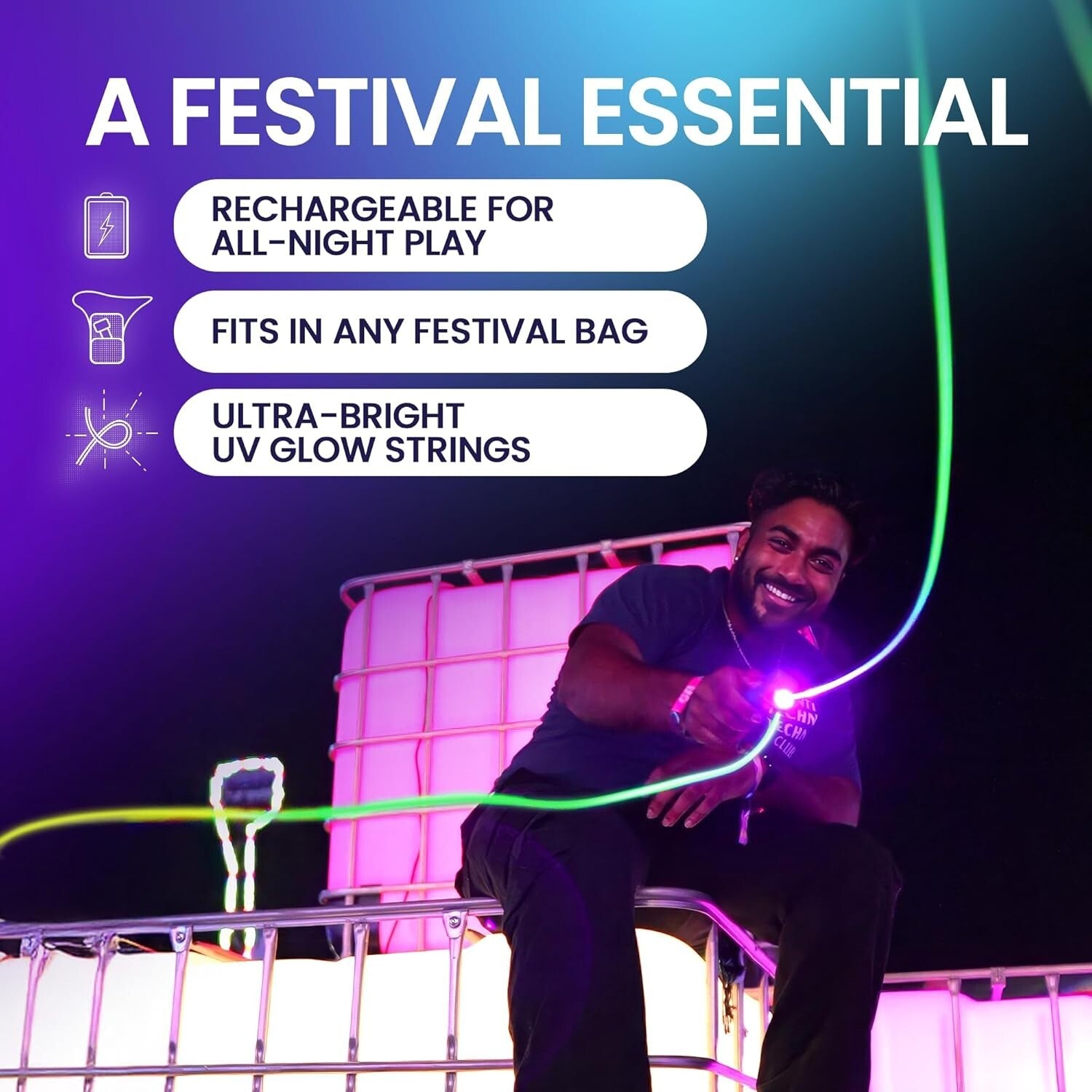 Rechargeable Glow String Shooter with UV Blacklight - Ultimate Kids STEM Toy