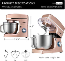 Load image into Gallery viewer, High Performance 7.5QT Electric Food Mixer - 660 Watts in Elegant Champagne