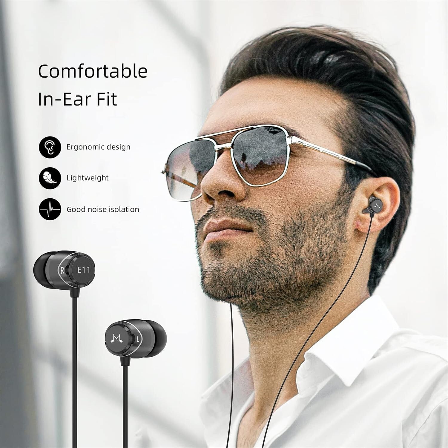 Dynamic Driver In-Ear Earbuds with Comfortable Fit & Noise-Canceling Features