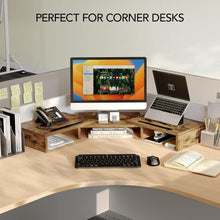 Load image into Gallery viewer, Rustic Brown Adjustable Dual Monitor Stand - 3 Shelf Desk Organizer Solution