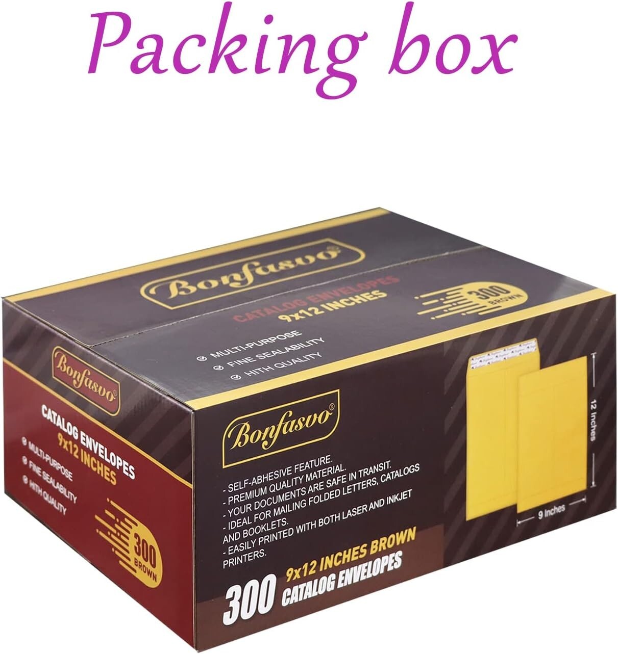 Sturdy 300 Pack 9x12 Brown Mailing Envelopes - Printable Self-Seal Kraft Paper