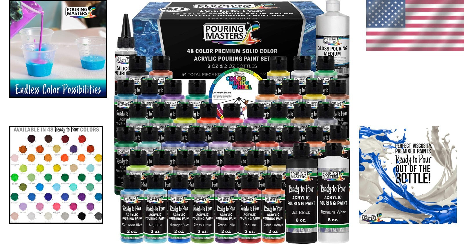 Fast-Drying 48-Color Ready to Pour Acrylic Paint Set - Perfect for Any Surface