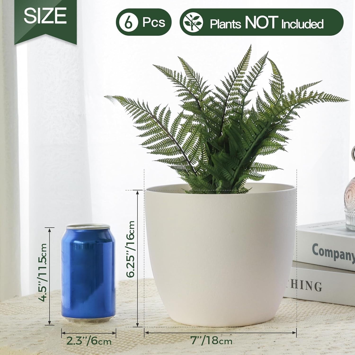 Elegant Set of 6 White Self-Watering Pots - Perfect for Indoor & Outdoor Plants