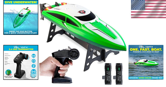 Rechargeable Velocity RC Speed Boat with Underwater Features & Low Battery Alert
