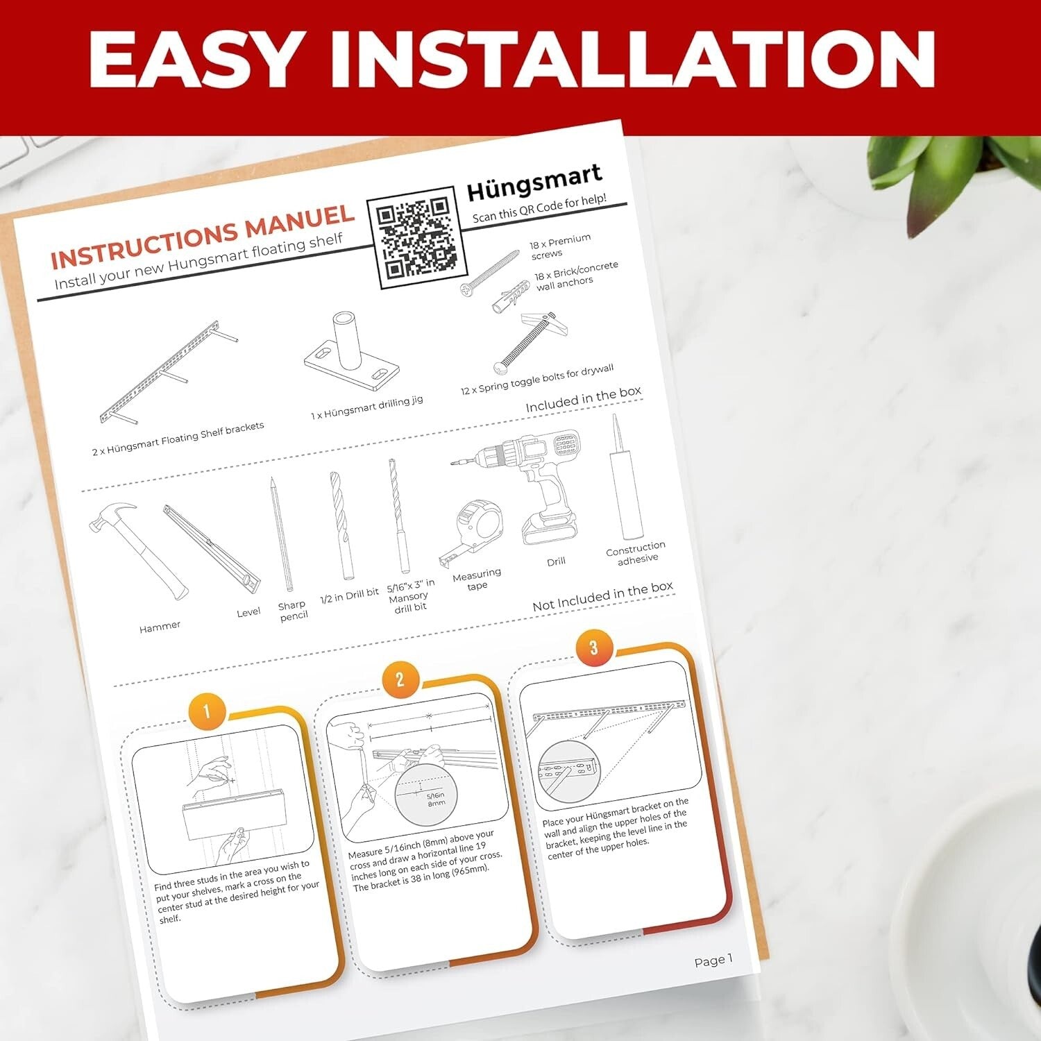 Complete Floating Shelf Bracket Set with Installation Hardware - 6 Inch Rods