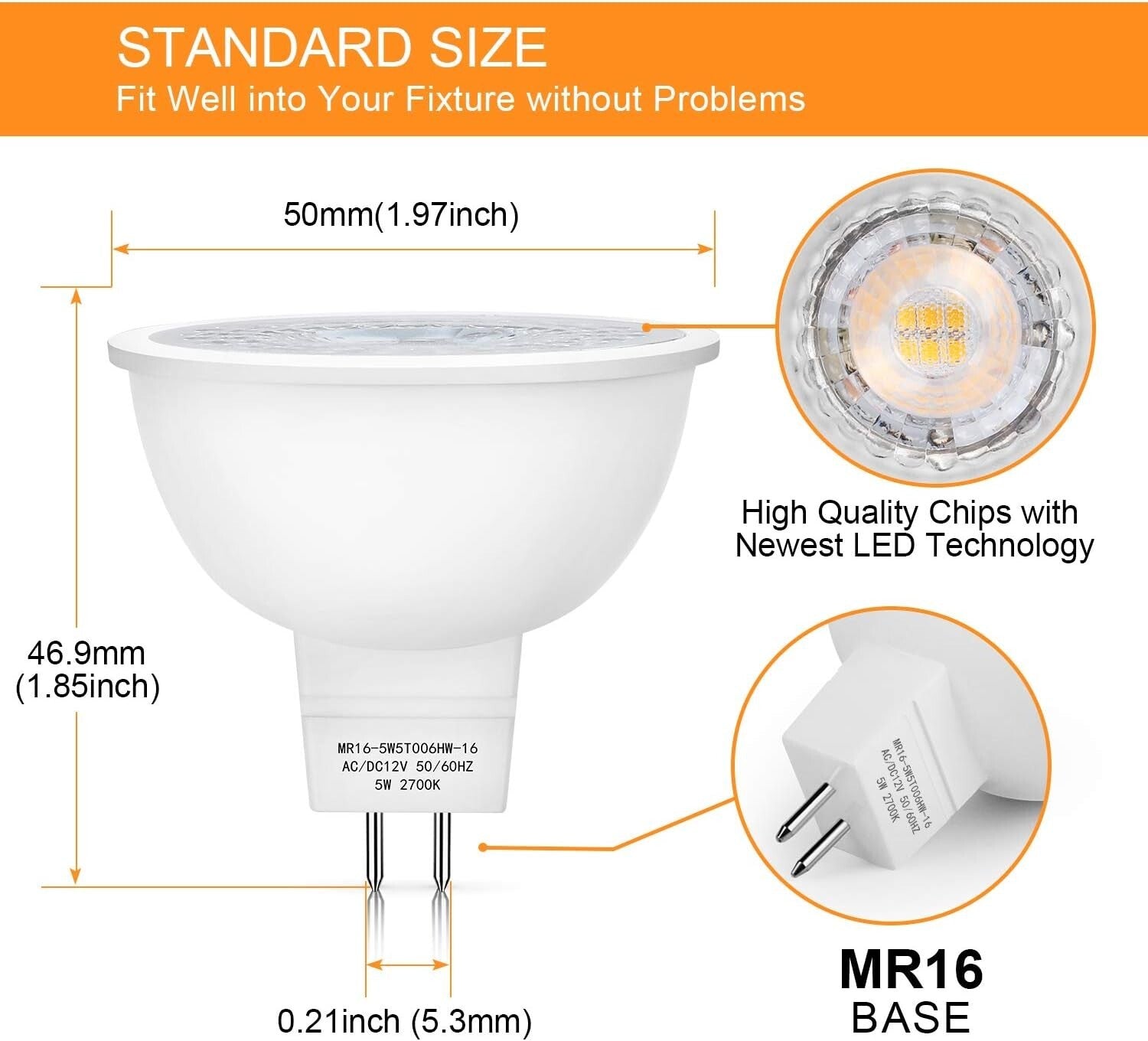 Comfortable 5W MR16 LED Bulbs, 2700K Warm White - Ideal for Indoor & Outdoor Use