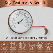Load image into Gallery viewer, Weather-Resistant 6-Inch Brass Thermometer with Swivel Bracket for Easy Reading
