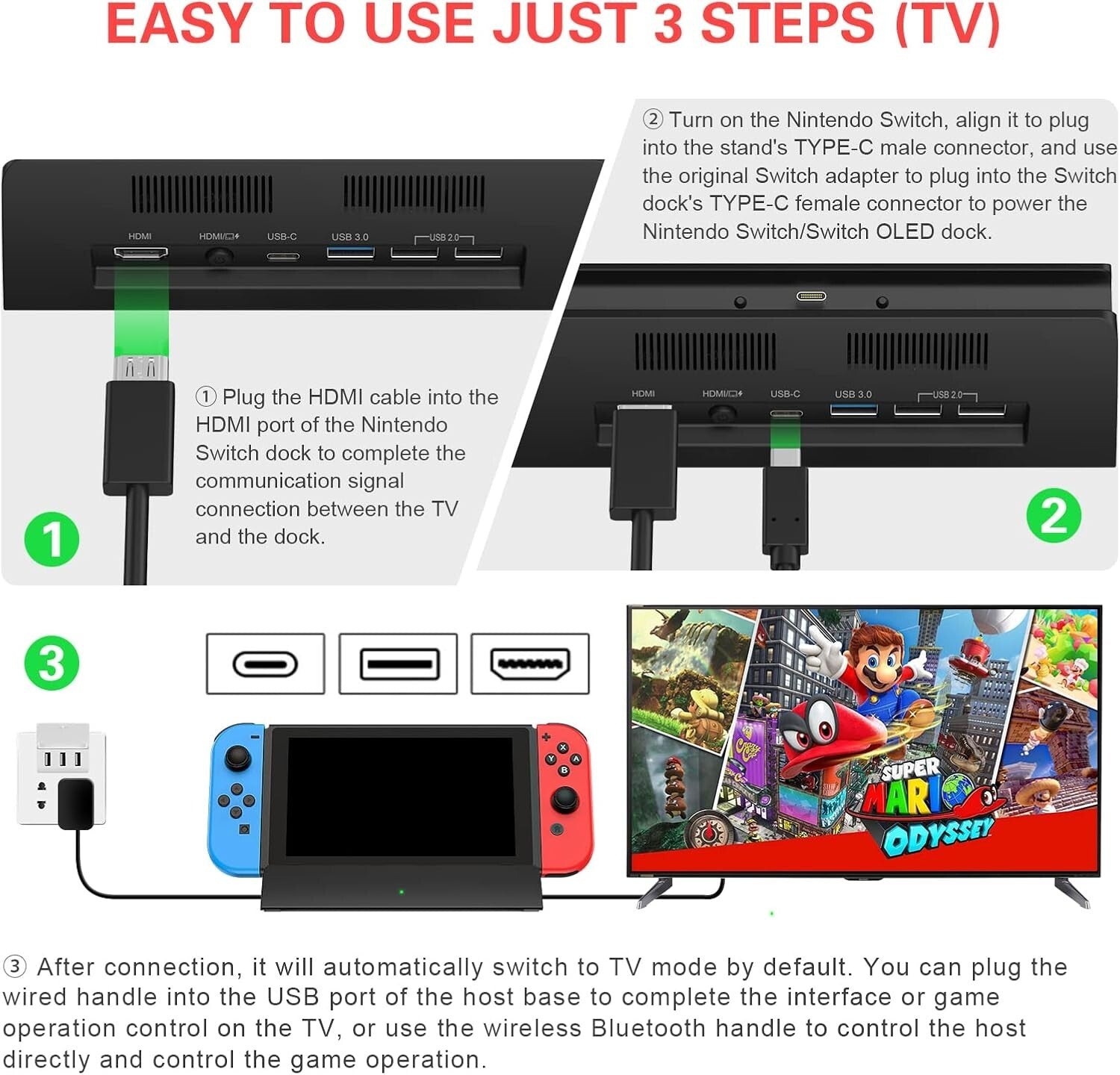 Replacement Nintendo Switch Dock - 4K Output, Lightweight with USB-C Charger