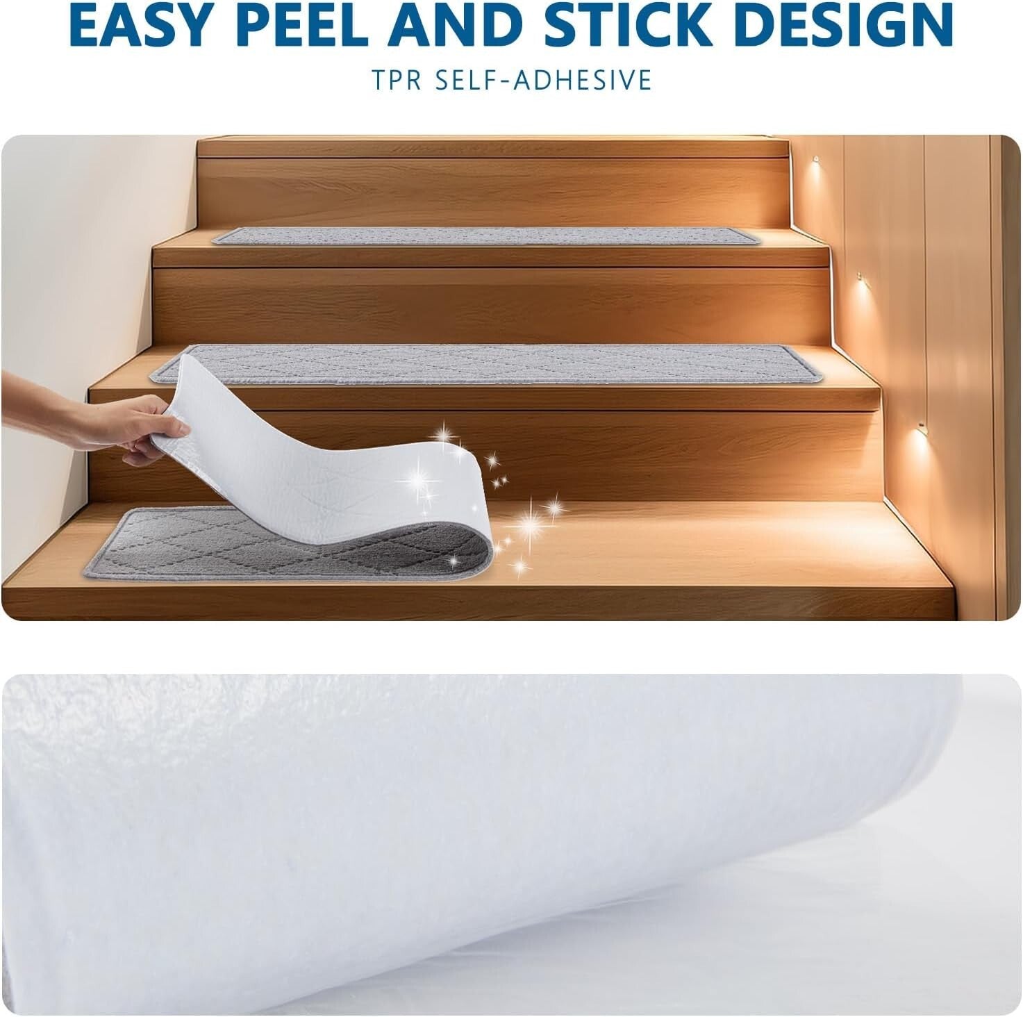 Durable 8"x30" Non-Slip Stair Treads for Wooden Steps - 15 Pack - Elegant Grey