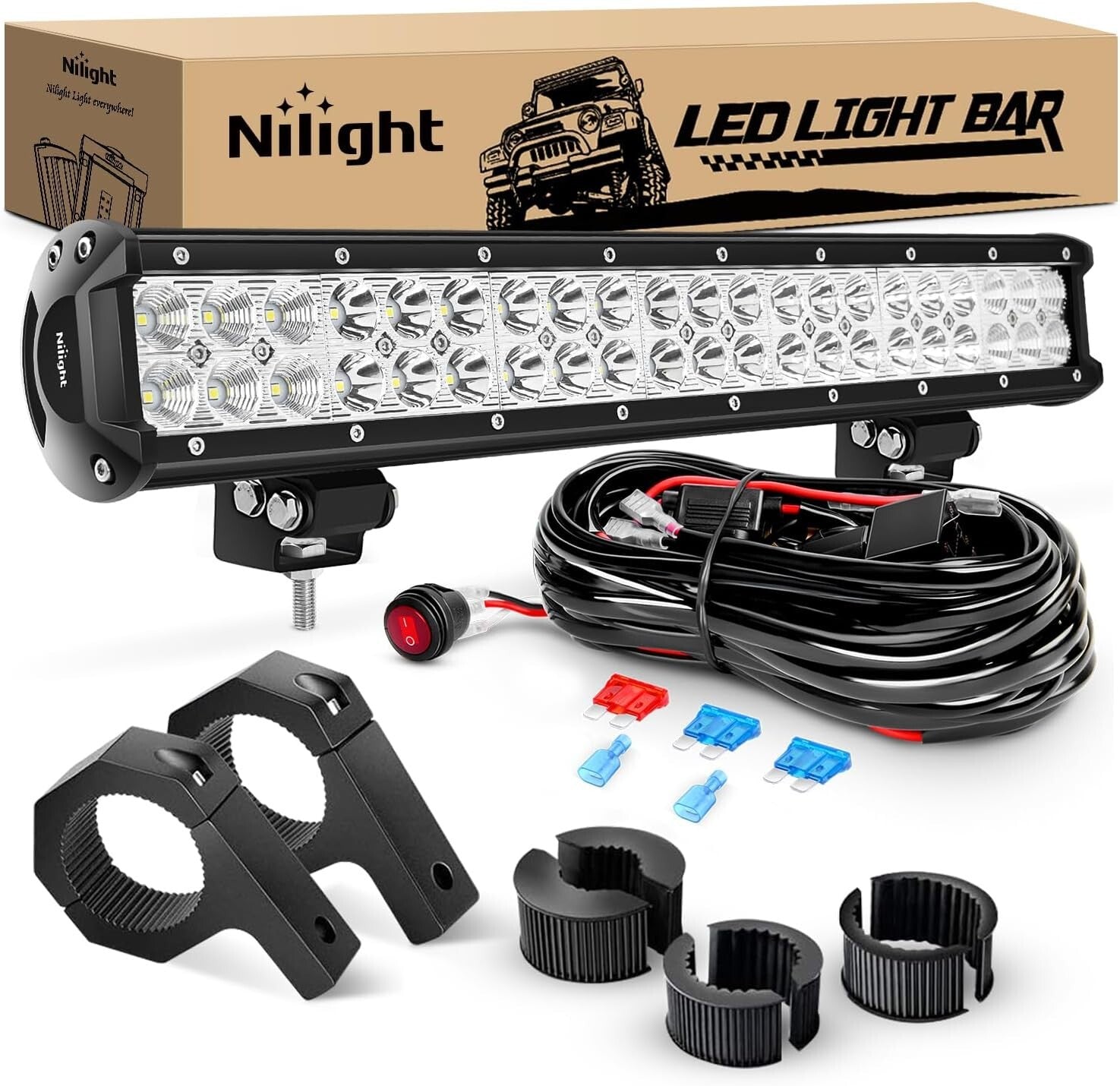 Durable 126W Waterproof Off-Road LED Light Bar with Bracket & Wiring Harness