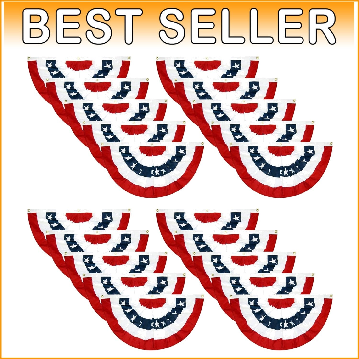Vivid 20PCS Patriotic Fan Flag Bunting - 3'x1.5' Ideal for Outdoor Celebrations