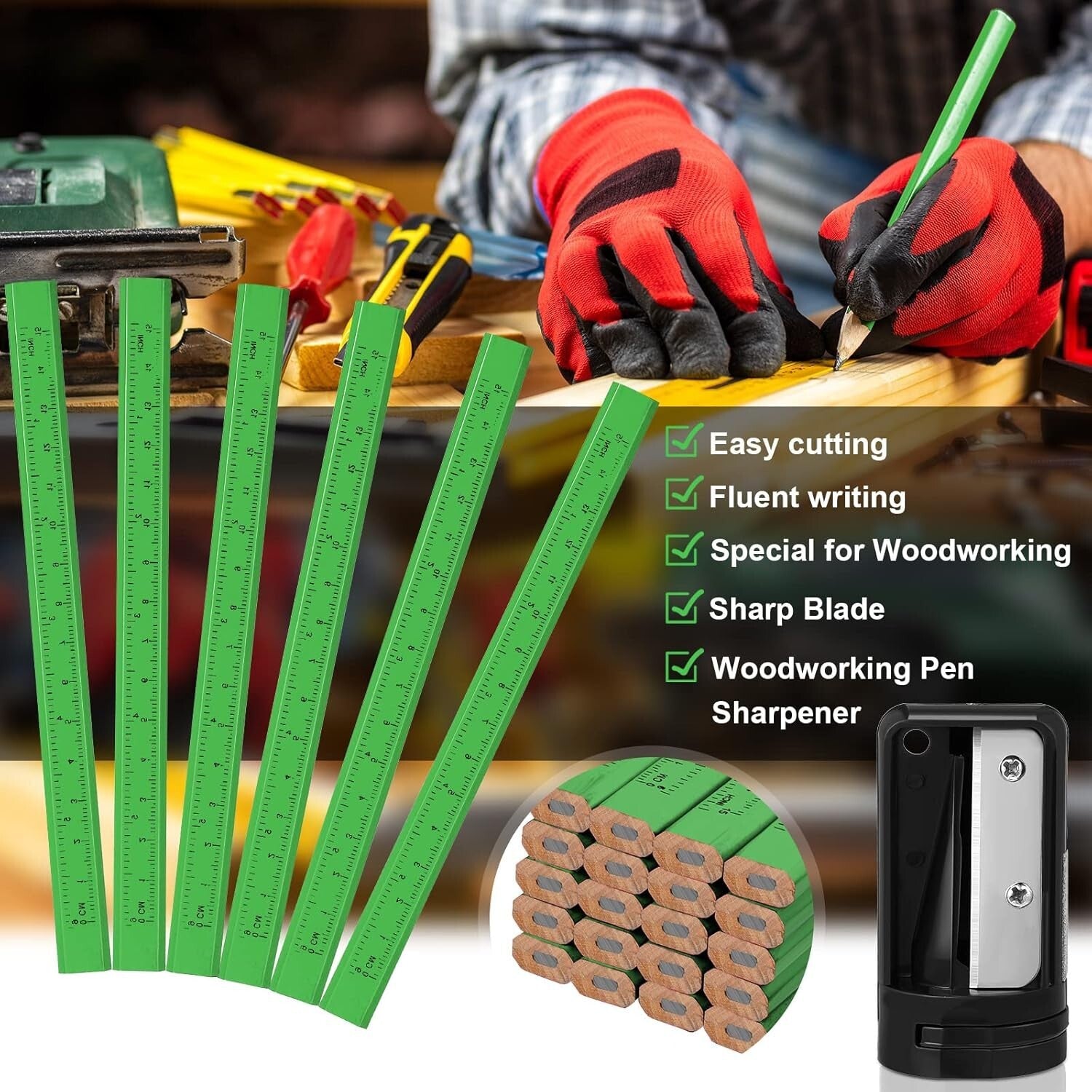 200 Pcs Flat Carpenter Pencils & Sharpeners - Perfect for Woodworking Precision