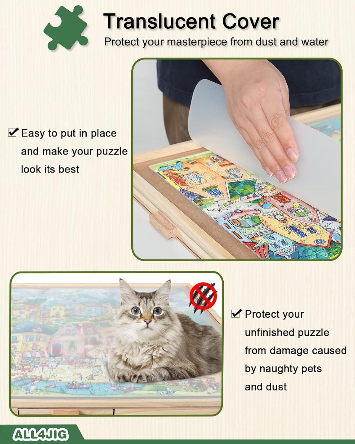 2000-Piece Rotating Wooden Puzzle Board with 6 Drawers & Lazy Susan - Portable