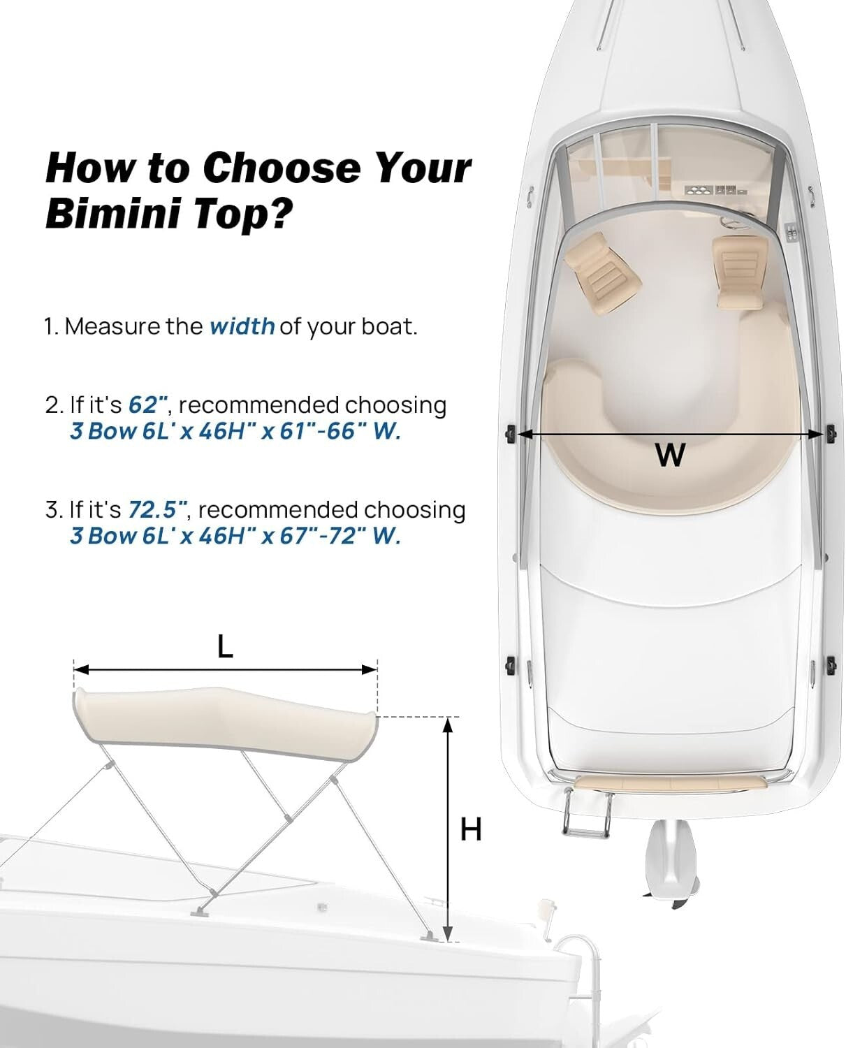 Heavy-Duty Bimini Top for Boats, Tear-Resistant Cover with Quick-Release Design