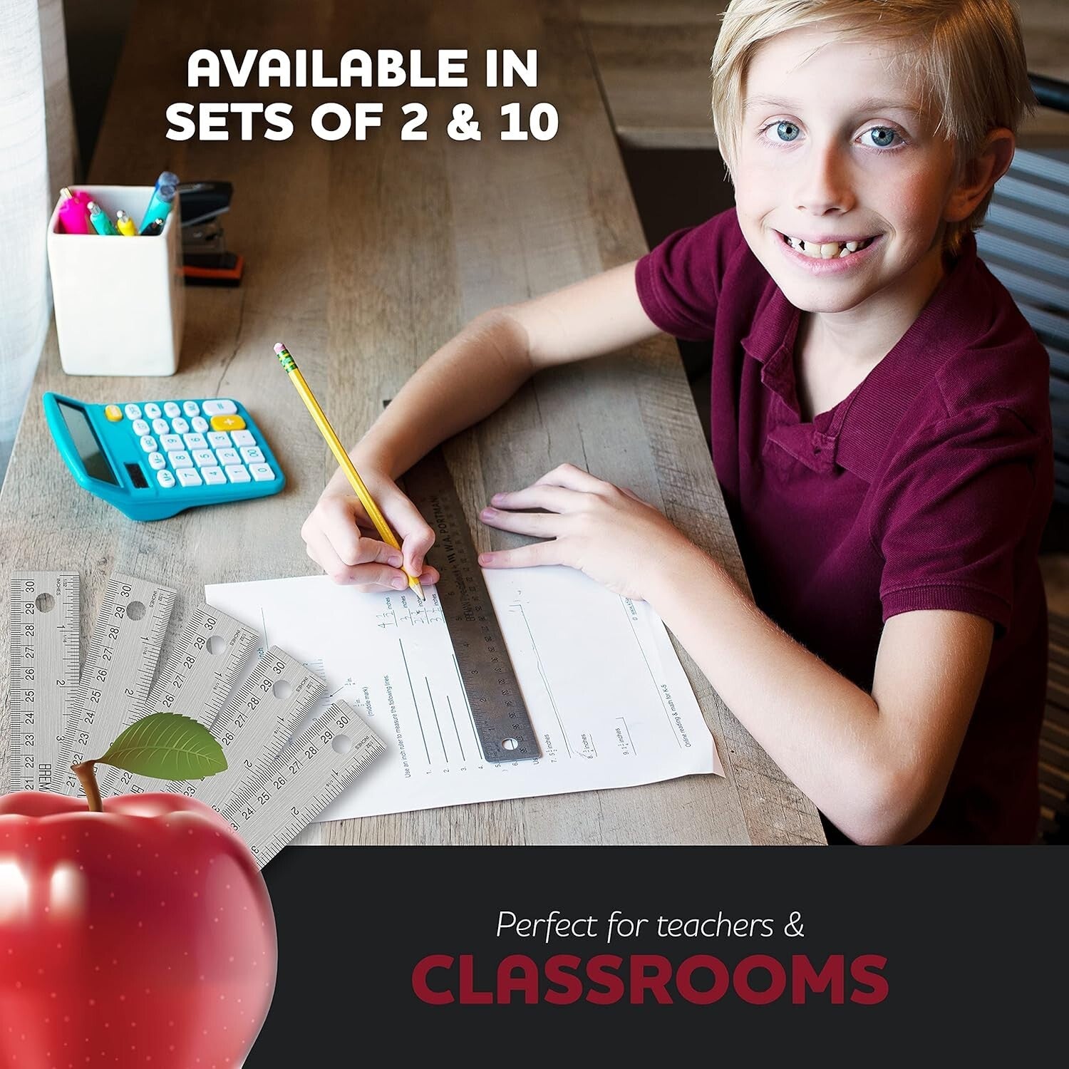 10-Pack 24 Inch Flexible Stainless Steel Rulers with Cork Backing for Accuracy