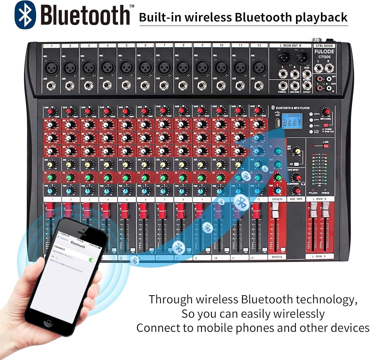 Versatile 12-Channel Bluetooth DJ Mixer with USB & LED Display for Beginners