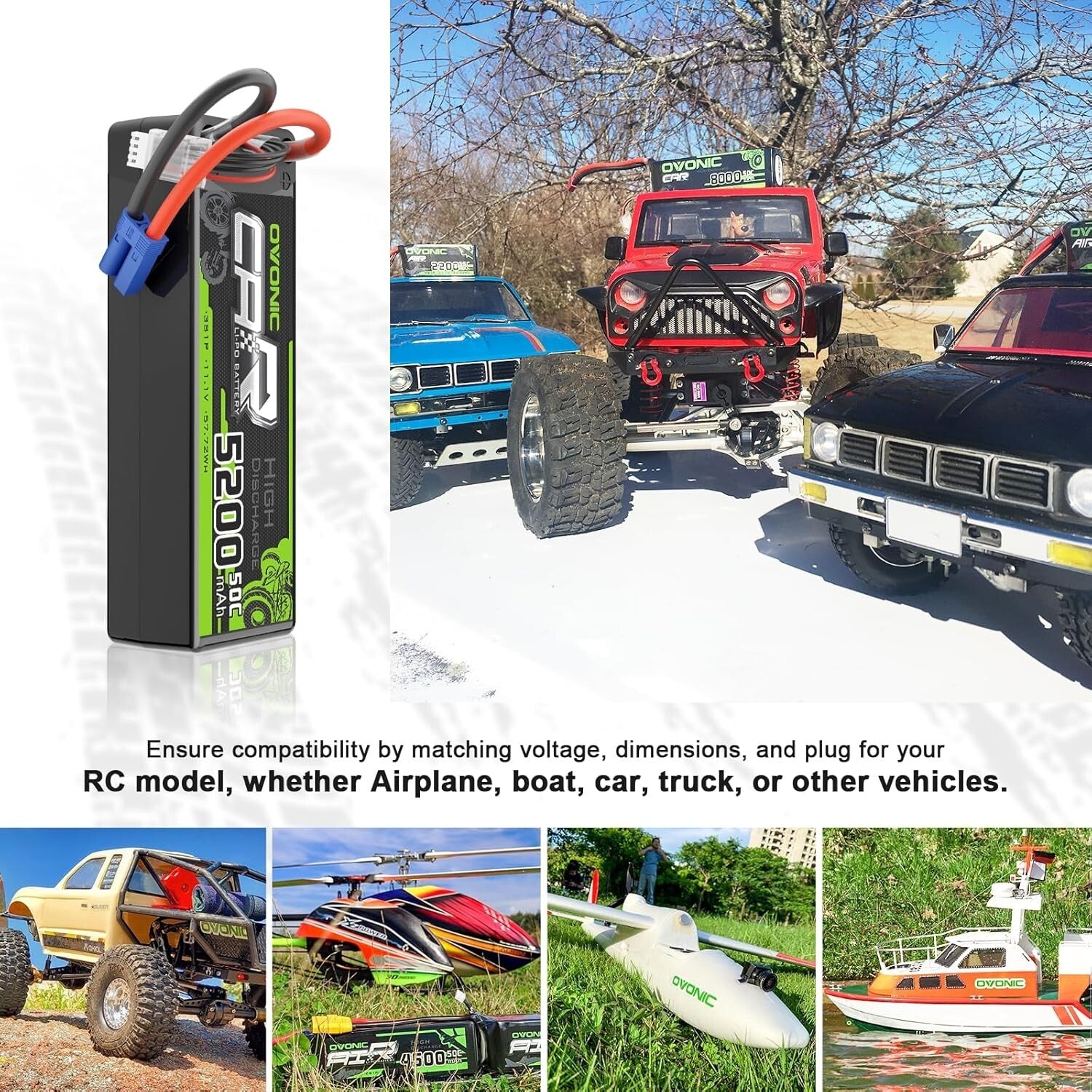 Fast-Charging 3S 5200mAh Lipo Battery with EC5, Ideal for 1/8 Scale RC Trucks