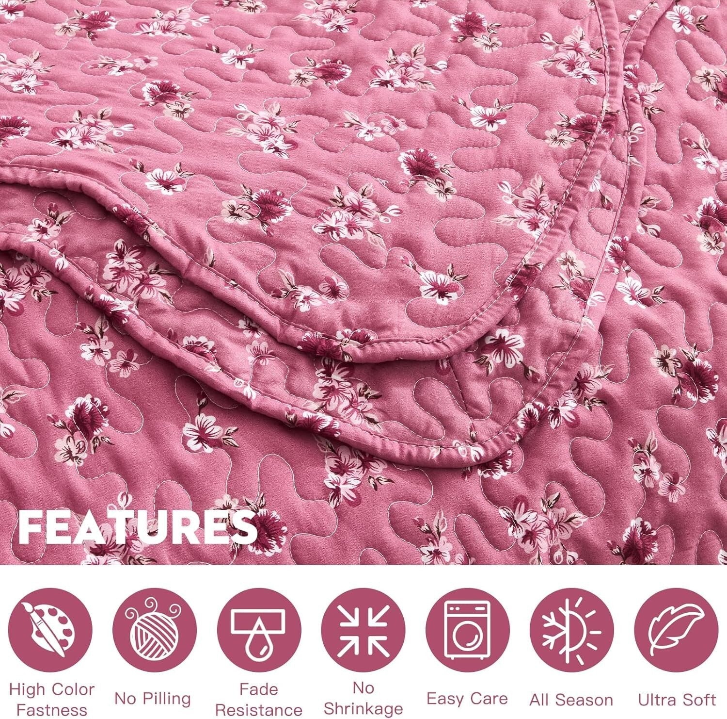 Elegant Floral King Bedspread Set - Lightweight & Hypoallergenic, 3-Piece