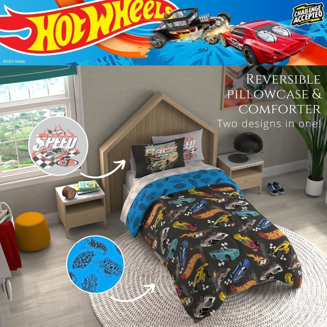 Hot Wheels Kids 5 Piece Twin Comforter & Sheet Set - Super Soft Microfiber