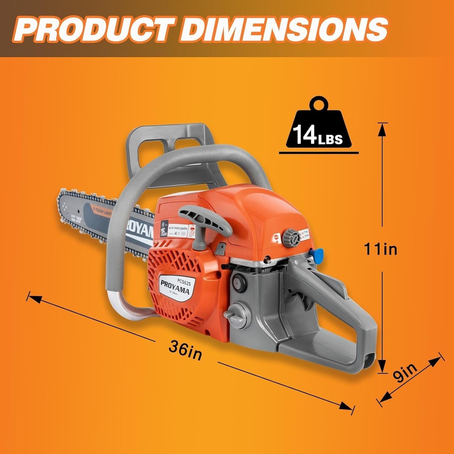 Durable 20 Inch 62CC Gas Chainsaw - Lightweight and Anti-Vibration Design