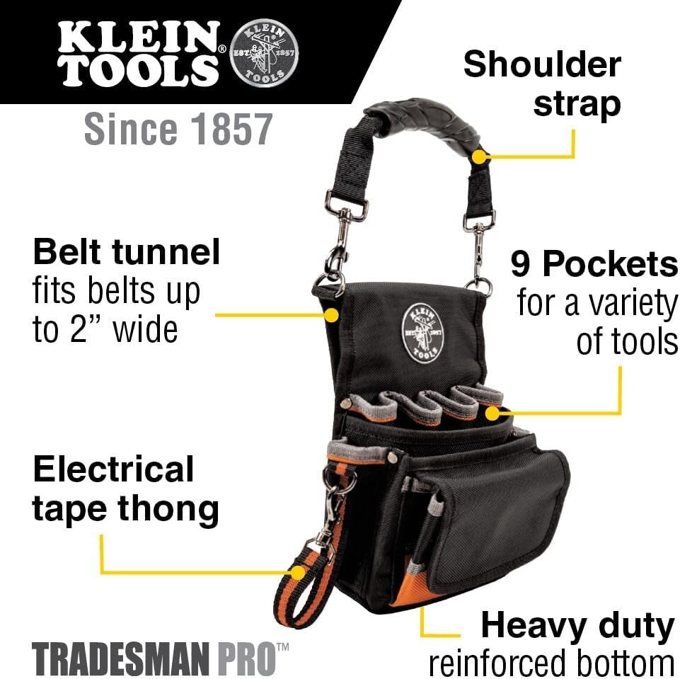 Professional-Grade Tool Pouch with 9 Pockets & Shoulder Strap for Versatility