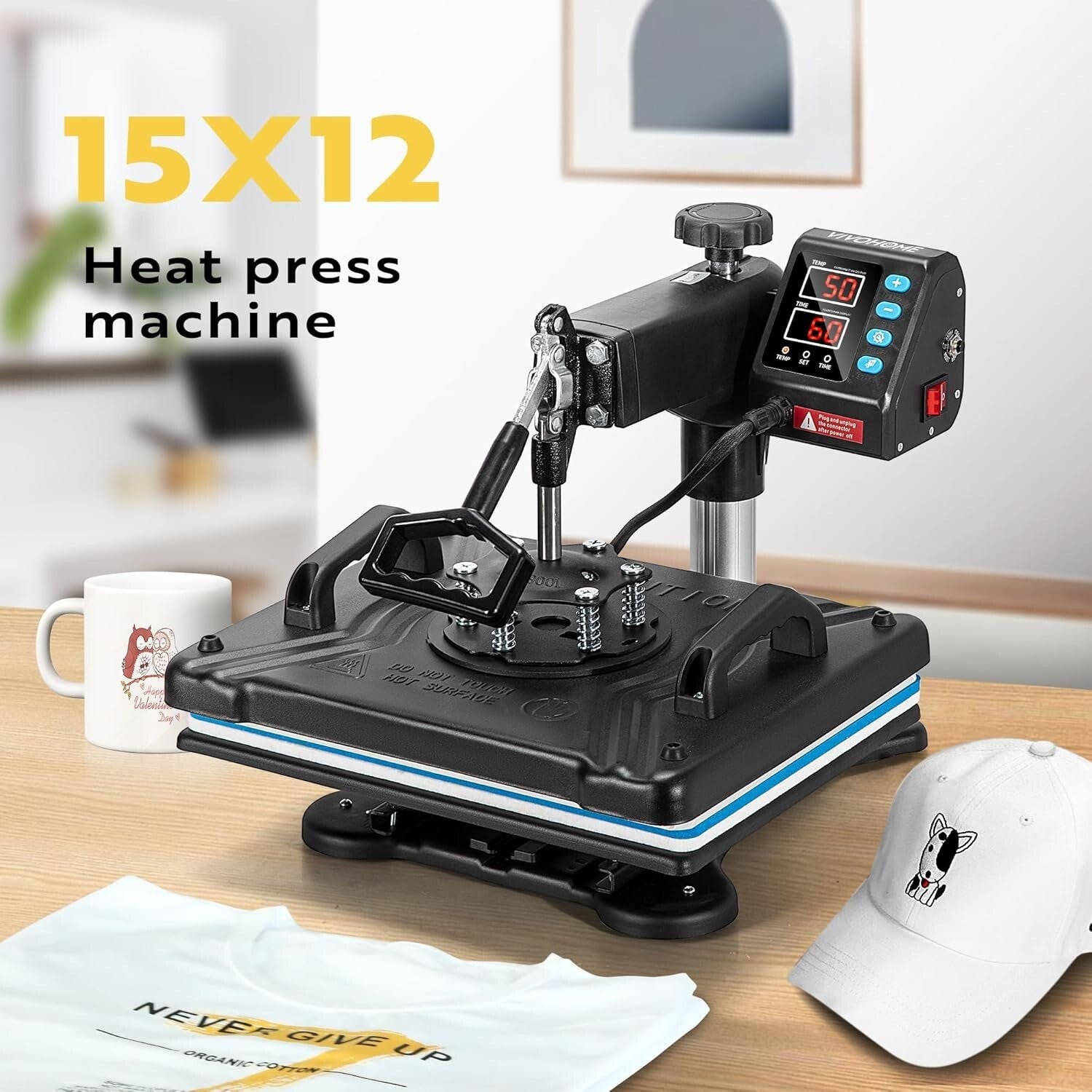 5-in-1 Clamshell Heat Press Machine - 12 x 15 Inch Multifunctional Swing Away