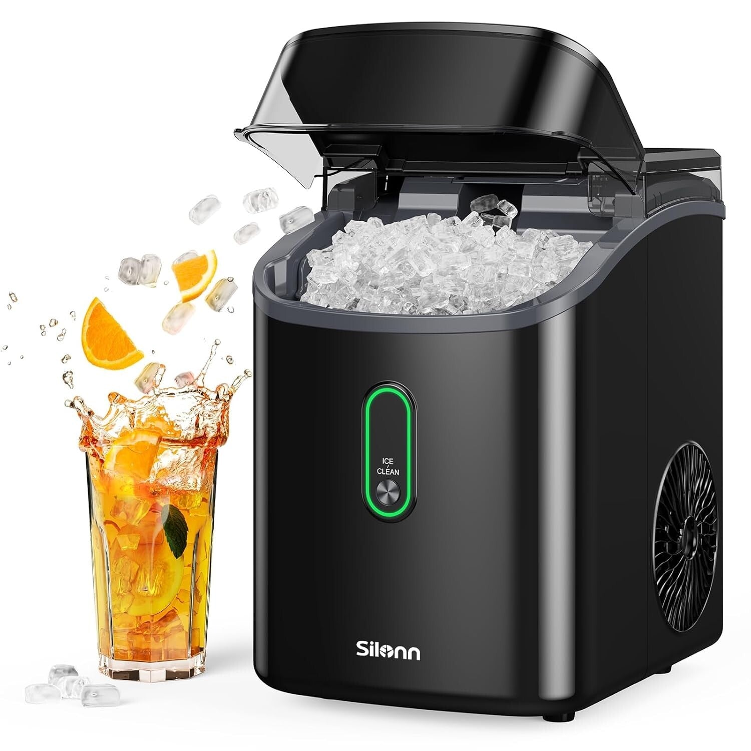 Compact Nugget Ice Maker with Self-Cleaning Feature - 33 Lbs Daily Capacity