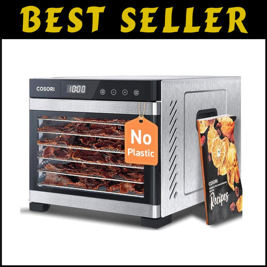 Large Food Dehydrator with 6 Stainless Steel Trays - 600W Power & 6.5 ft Space