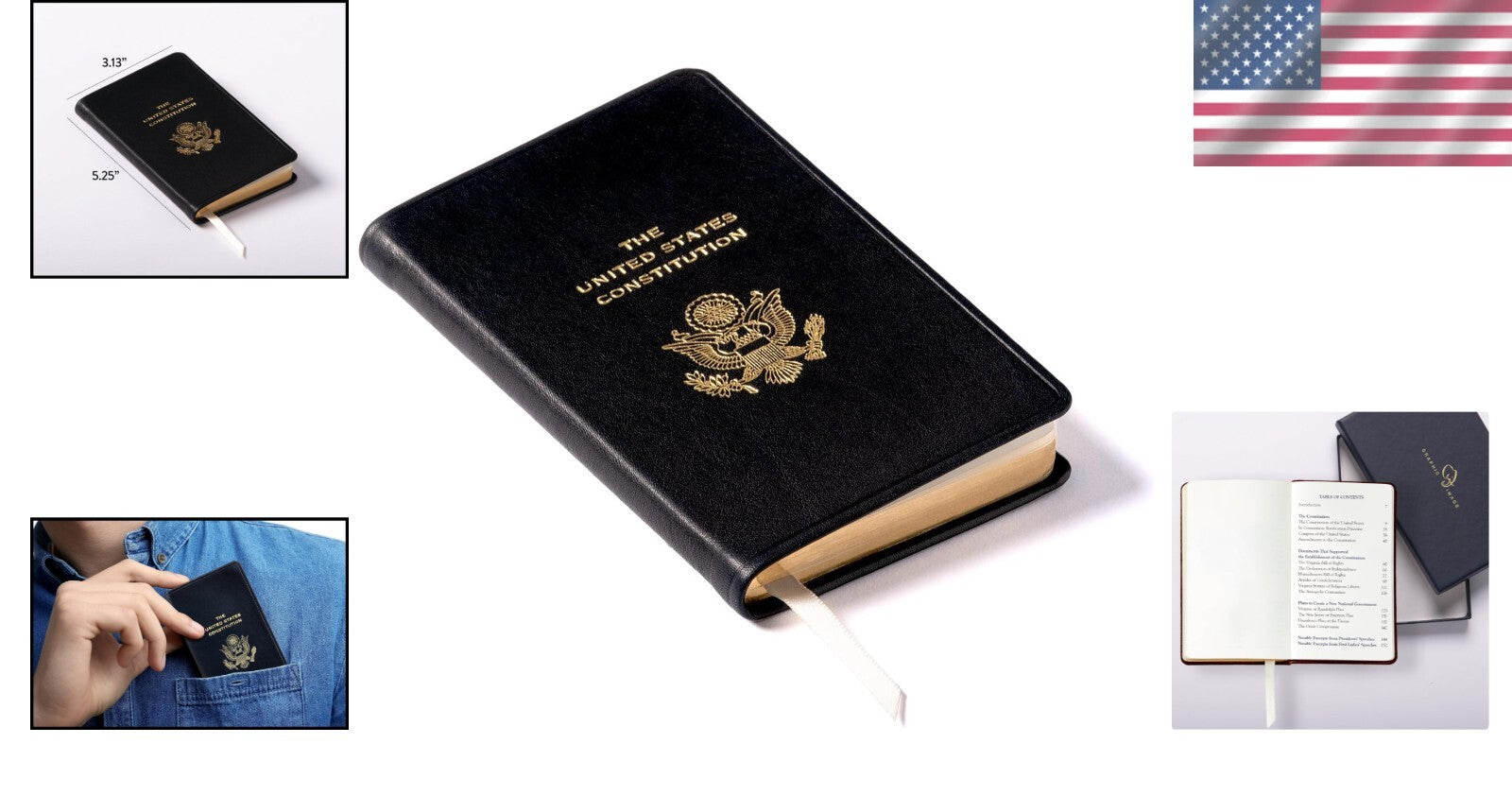 Elegant U.S. Constitution Book in Full-Grain Calfskin Leather | Gift-Ready Box