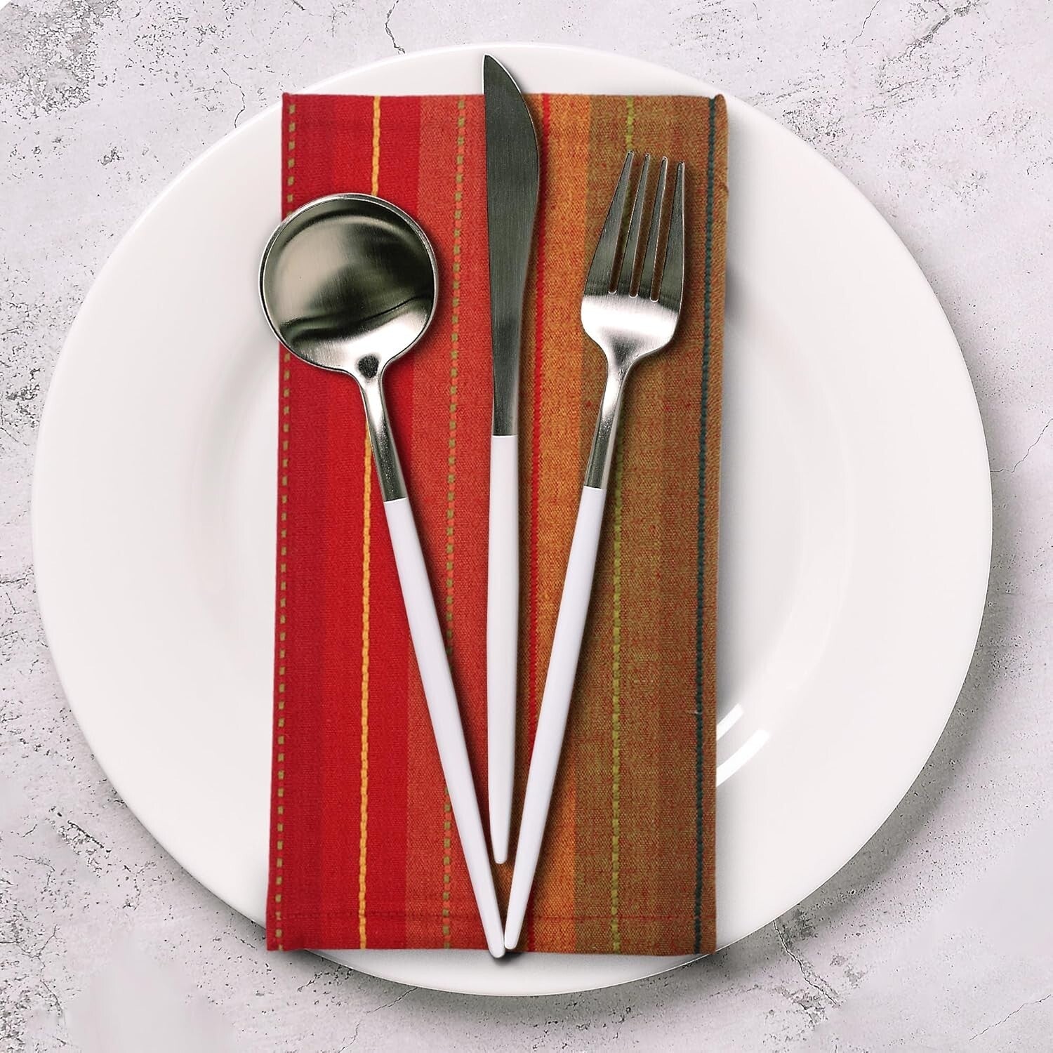 Red Multi Color Striped Napkin Set - 12 Premium Cotton Dinner Napkins 20x20