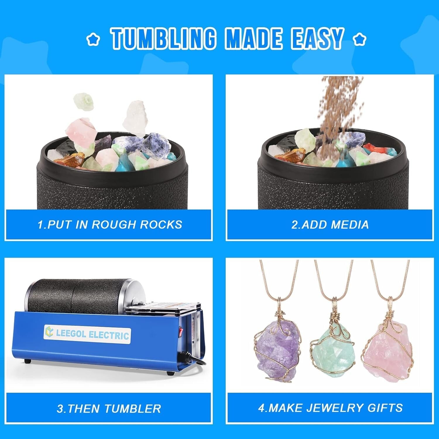 Compact 6LB Rock Tumbler With Rubber Barrels - Ideal for Polished Gem Projects