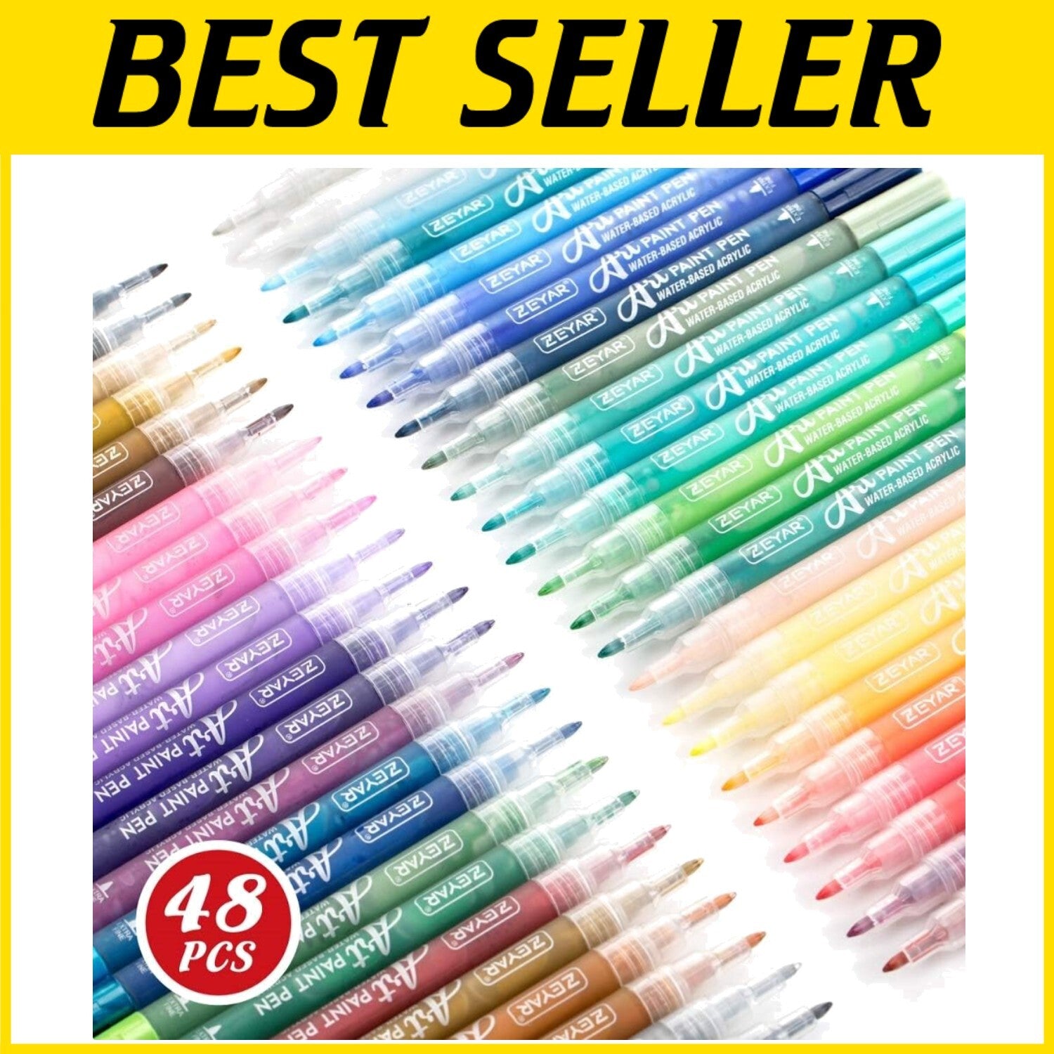 Permanent & Waterproof Acrylic Paint Pens Set - 48 Rich Colors for All Surfaces