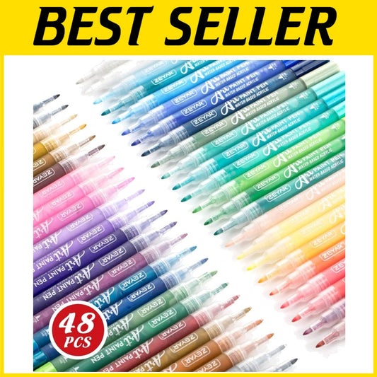 Permanent & Waterproof Acrylic Paint Pens Set - 48 Rich Colors for All Surfaces