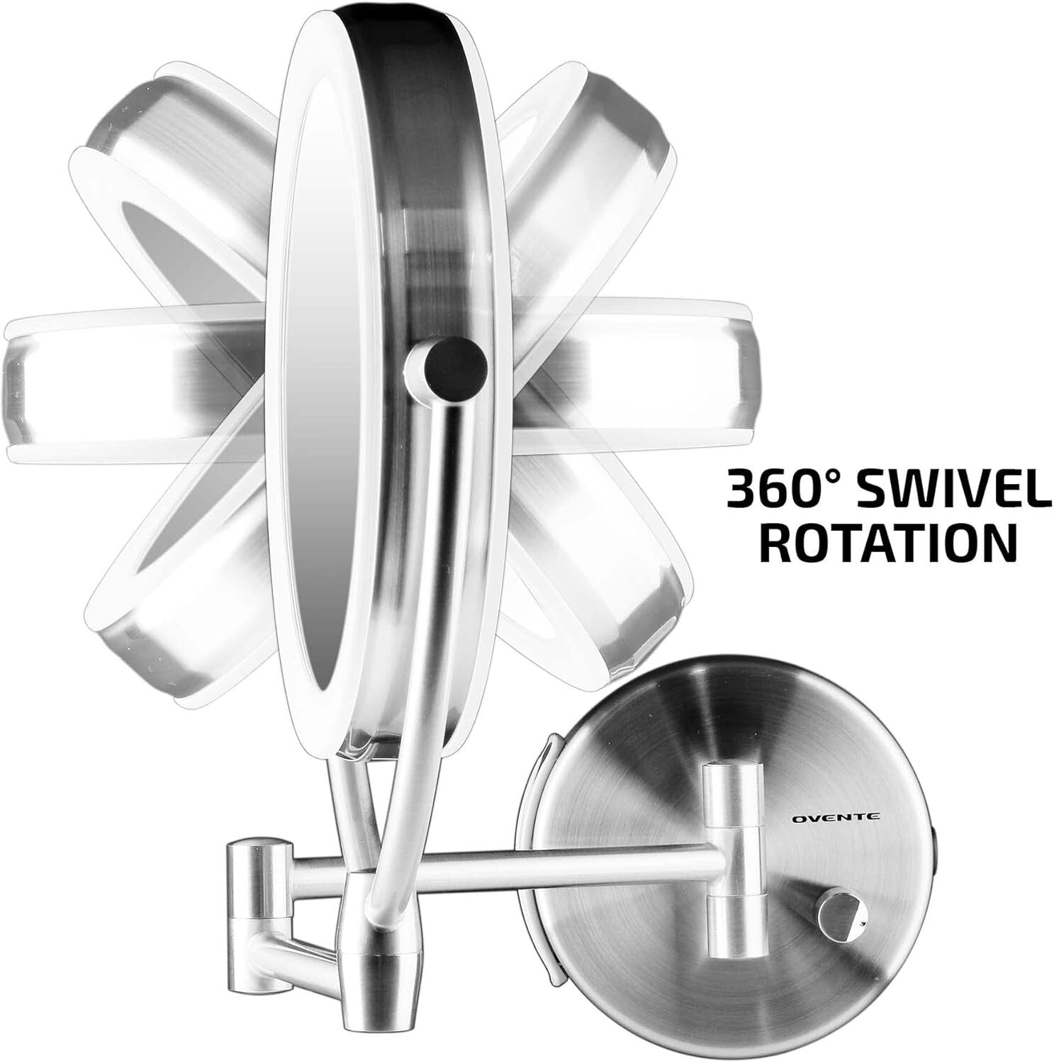 7.5" Lighted Wall Mount Makeup Mirror - 1X/10X Dual Magnification & Dimmable LED