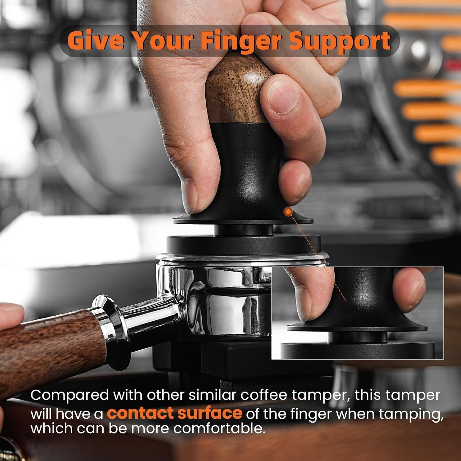 Elegant 58.5mm Espresso Tamper with Comfortable Walnut Handle & Pressure Gauge