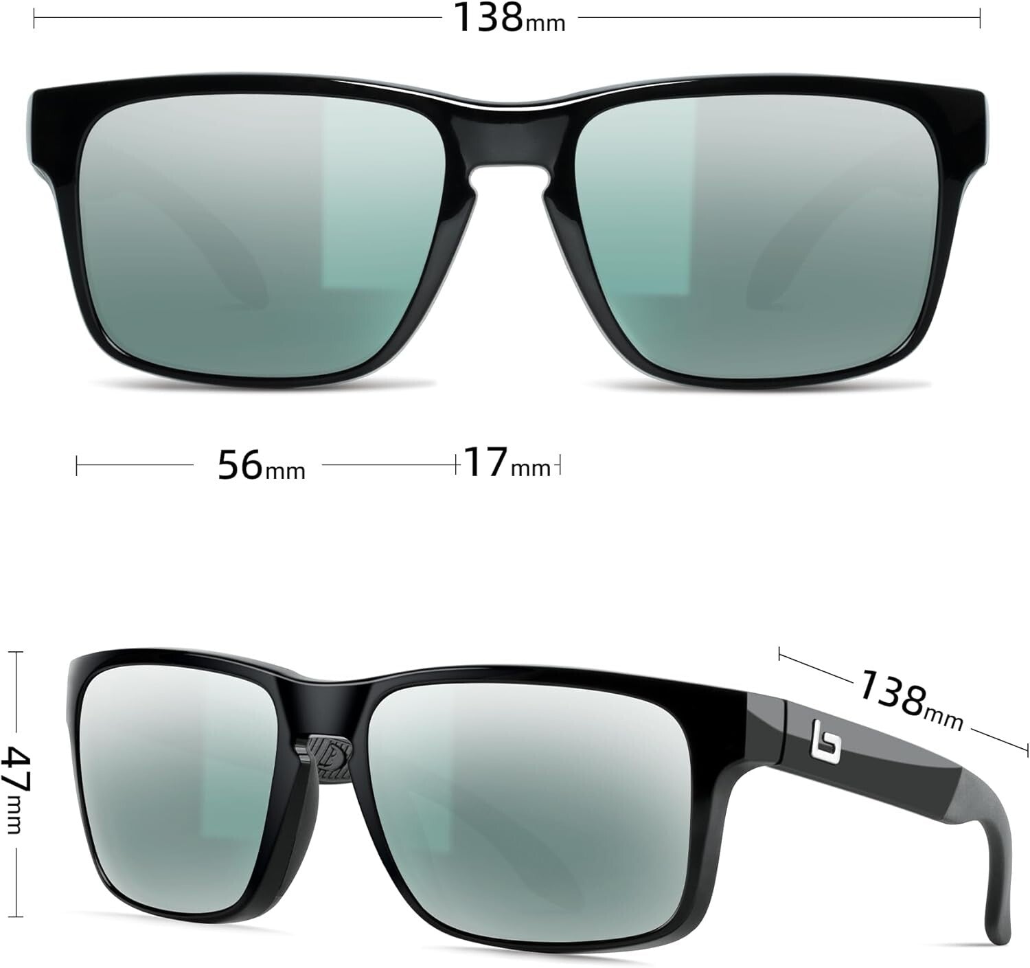 BNUS Italian Polarized Sunglasses with Corning Glass Lenses - B7066 Black/Silver