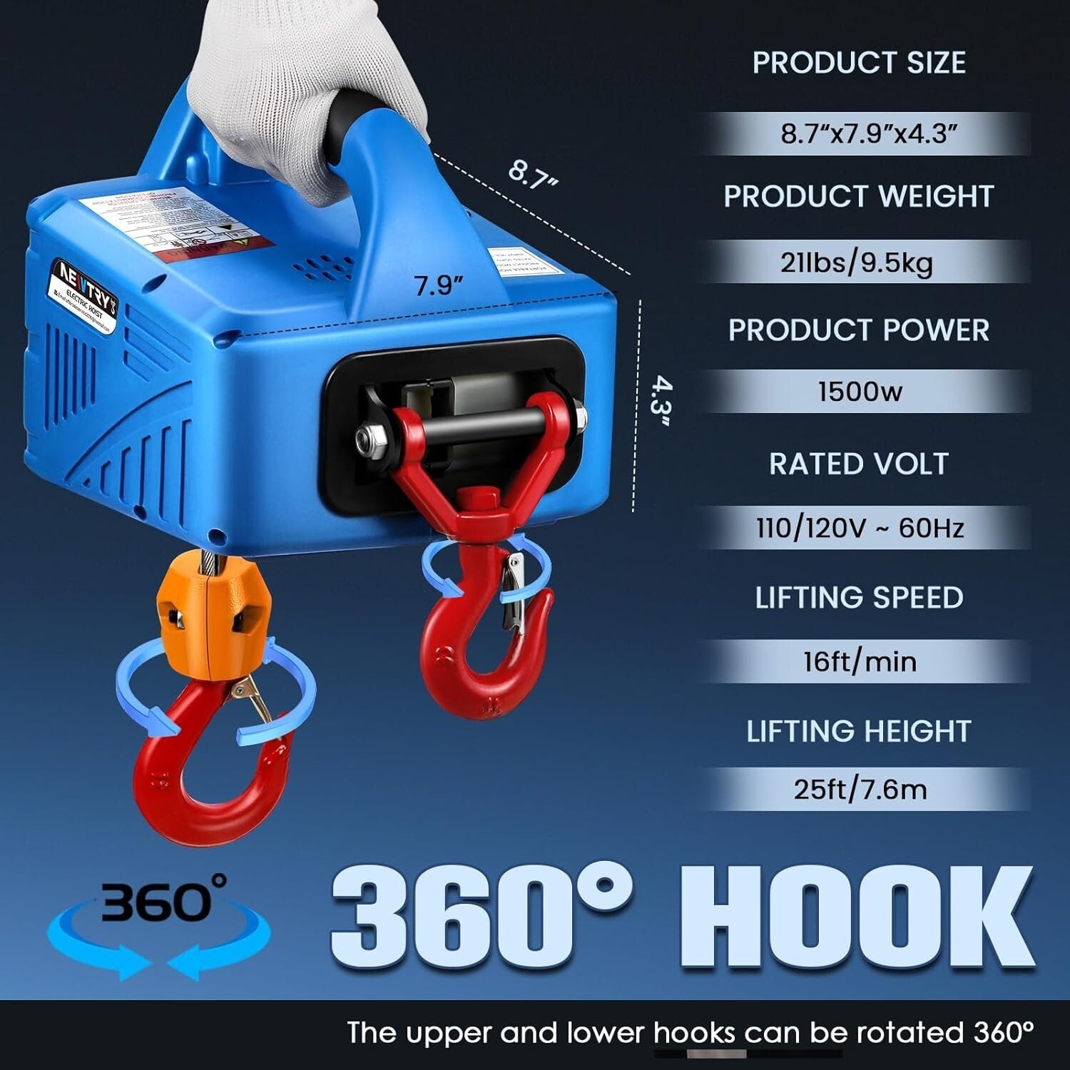 1100lbs Electric Hoist Winch with Wireless Remote Control - Effortless Lifting