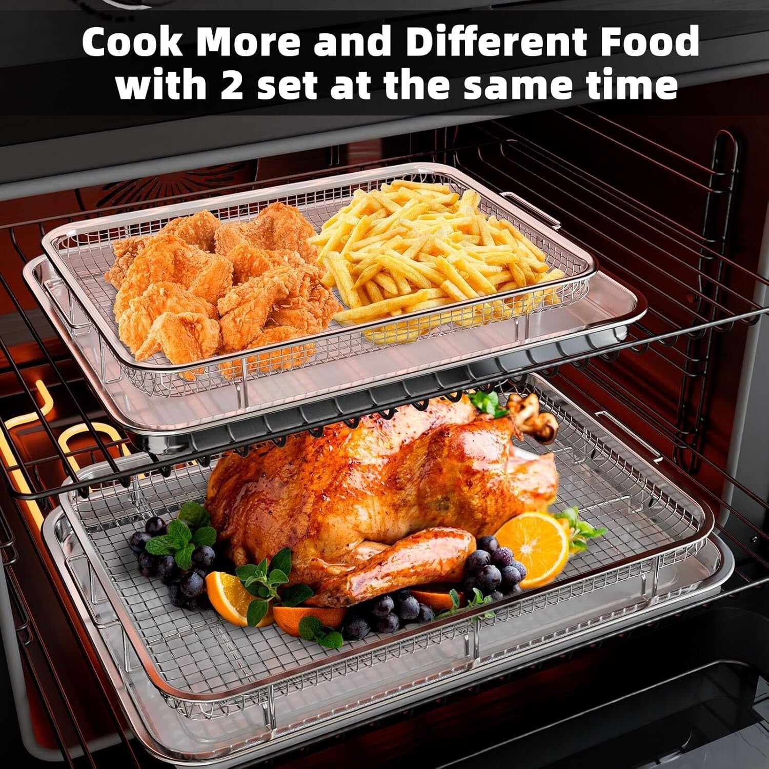 Dual-Sized Air Fryer Basket and Tray Set - Dishwasher Safe & Mess-Free Cooking