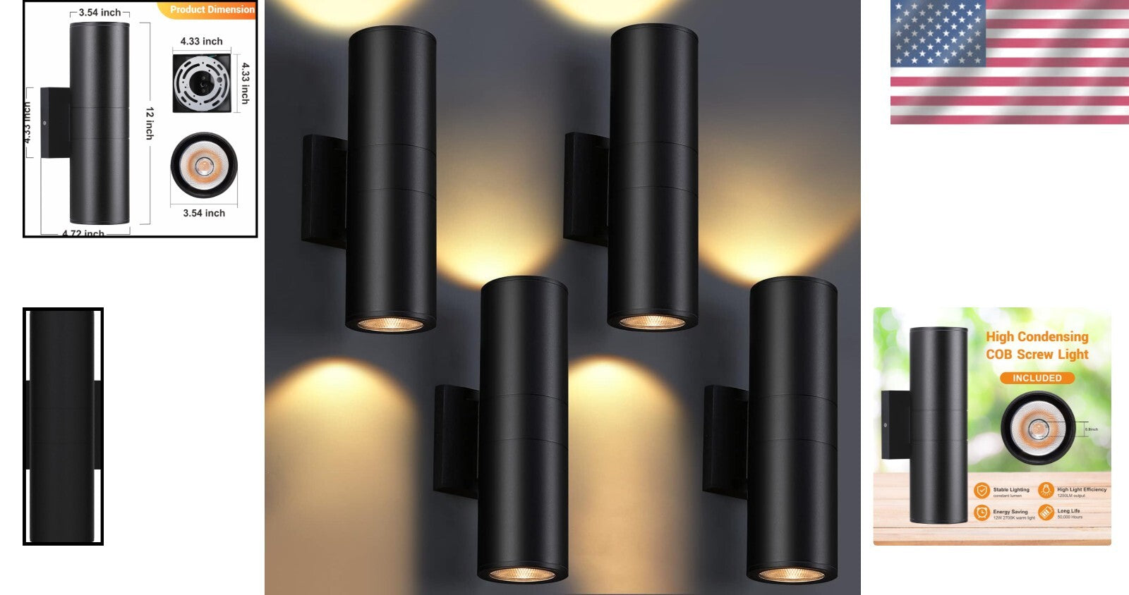 Energy Efficient IP65 Waterproof Outdoor LED Cylinder Lights - 12W Warm White